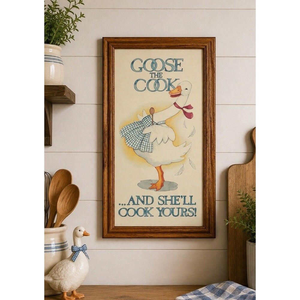 Vintage FIGI Giftware Goose The Cook Framed Kitchen Wall Art Country Farmhouse